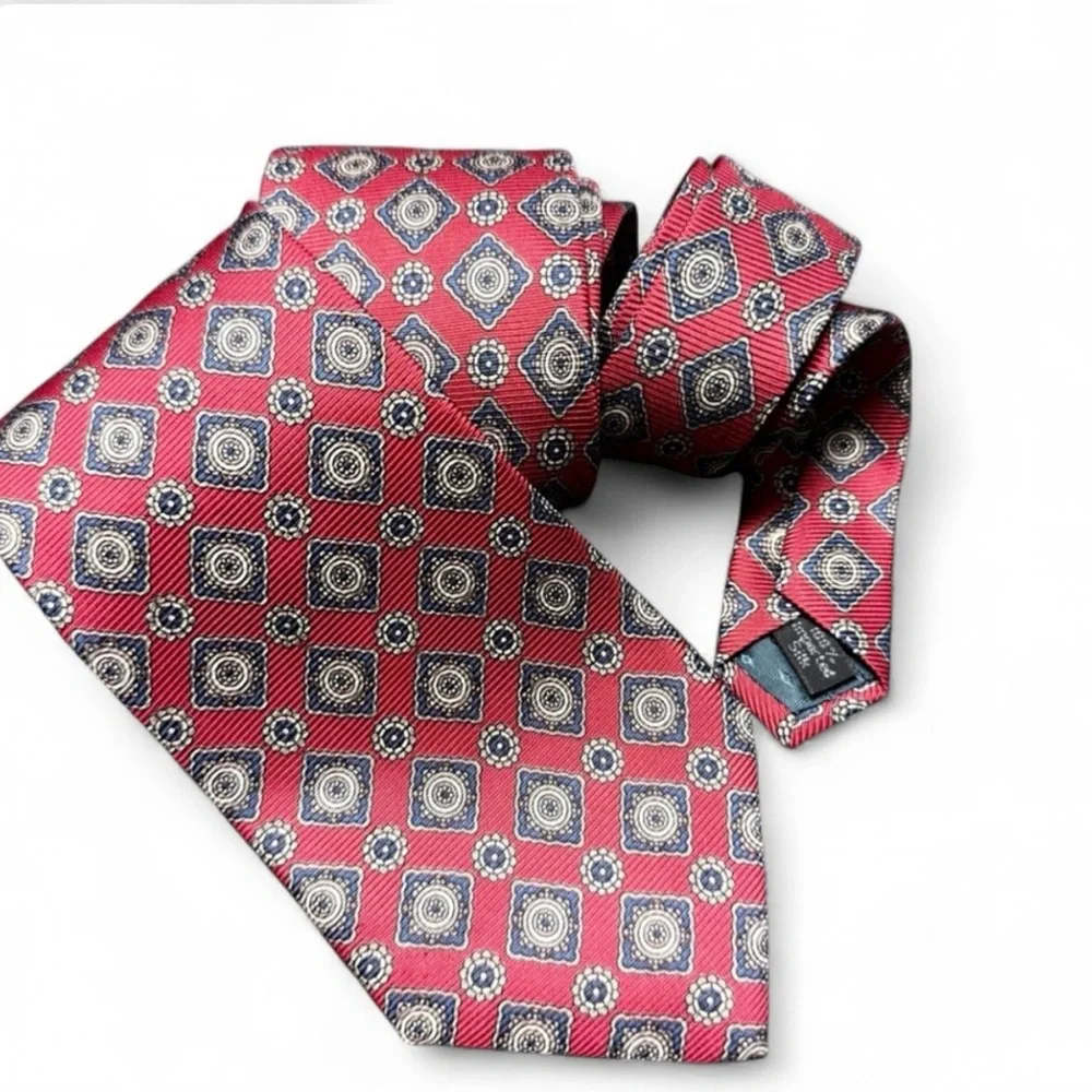 Mario Valentino Red and Gold Geometric Tie